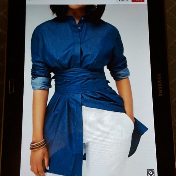 tie waist denim shirt